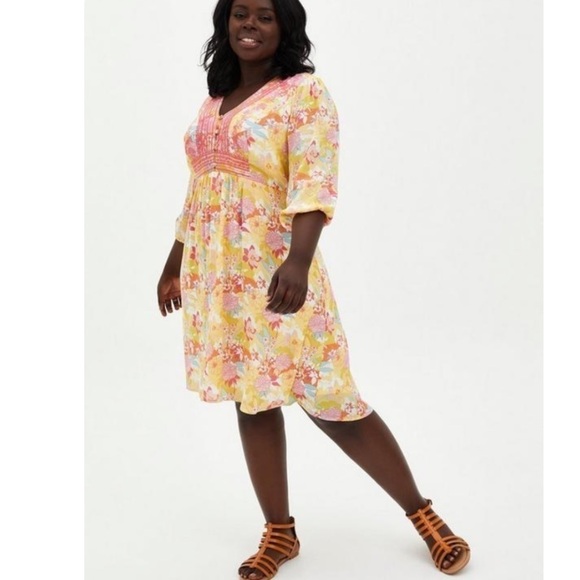 Torrid Peach Floral Gauze Hi-Lo Dress 1X - Picture 1 of 11